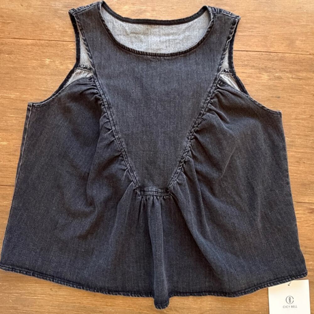 Cicy Bell Black Wash Denim Peplum Tank Top NWT Sleeveless Babydoll Blouse